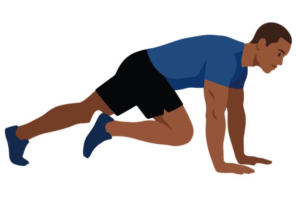 Illustration einer Person im Unterarmstütz mit angezogenem Knie zur Kräftigung der Rumpfmuskulatur.